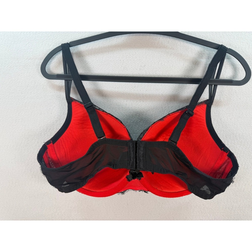 Torrid Push Up Plunge Bra 40D Red Black Floral Lace Underwire Eyelash Trim Bow - Picture 2 of 8